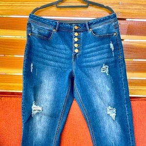 Used Denim Button Fly Destroyed Soft stretch Stitchfix jeans, Another Love Brand